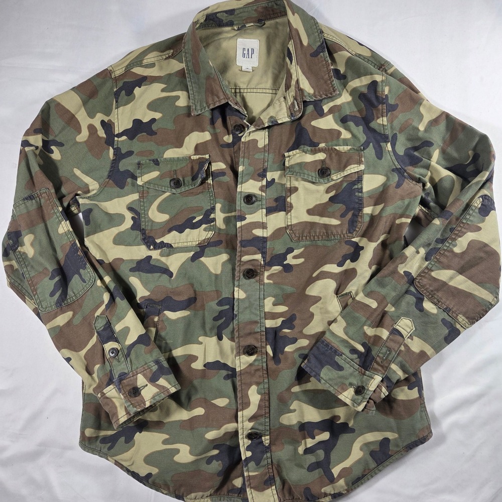 GAP Mens Camo Utility Shirt Jacket Woodland Camouflage Cotton Shacket Large